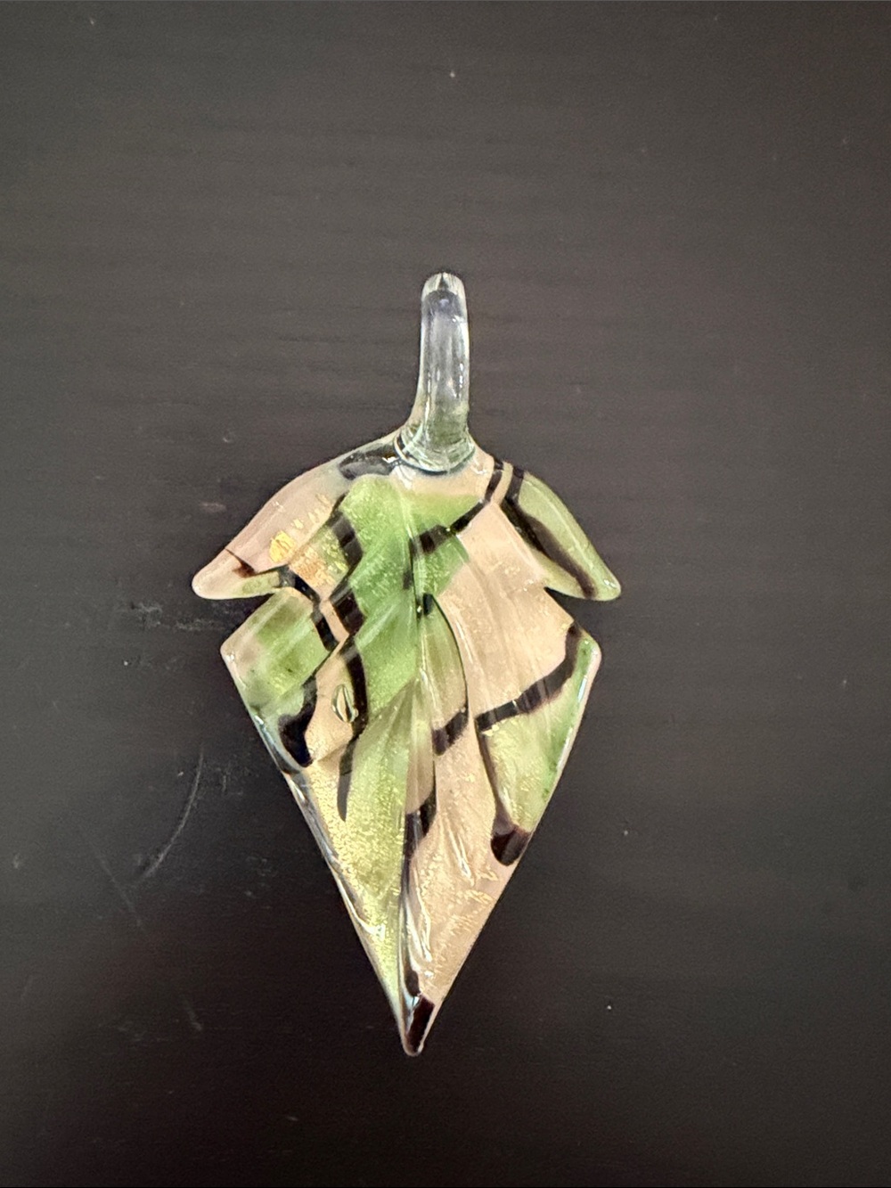 Handmade Leaf Glass Pendant in Green and Cream